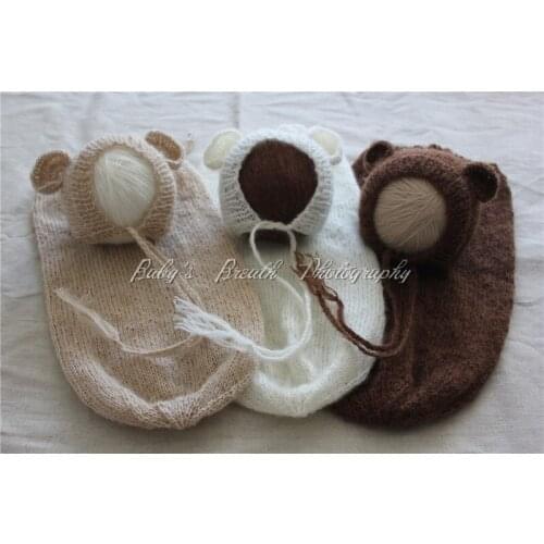 Wholesale 3 Sets Newborn Mohair Bear Bonnets And Snuggle Sacks Newborn Photo Props