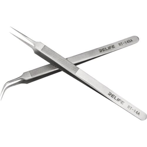 RELIFE RT-14A/14SA High Precision Stainless Steel Tweezers Curved and Straight Forceps For Electronic Cell Phone Repair Tool