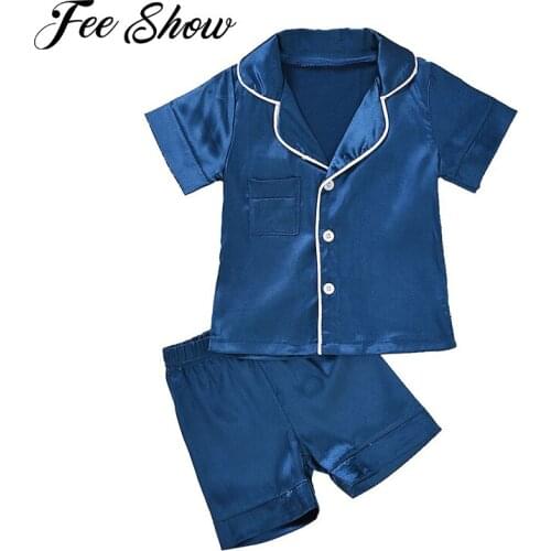 Toddler Baby Unisex Sleepwear Summer Kids Pajamas Set Short Sleeve Solid Color Tops and Elastic Waistband Shorts Baby Nightgown
