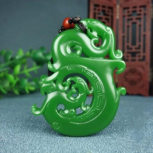 Natural Green Hand-carved Dragon and Phoenix Jade Pendant Fashion Boutique Jewelry Men and Women Necklace Gift Accessories