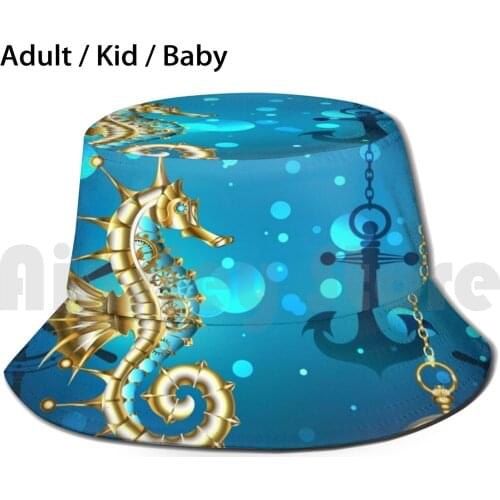 Submerged Mechanical Seahorse Sun Hat Foldable UV Protection Seahorse Anchor Fish Clockwork Mechanism Compass