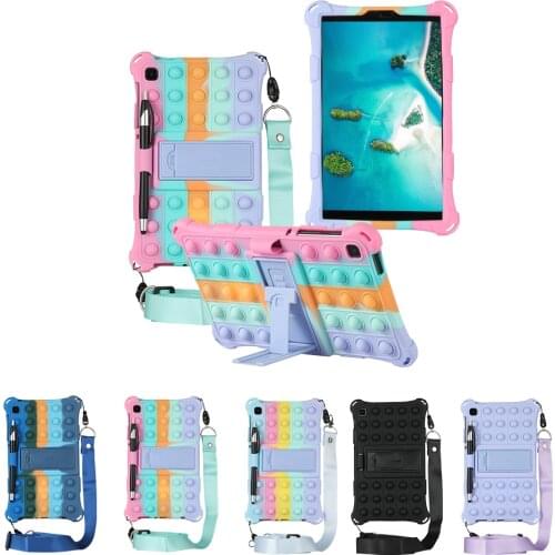 Rainbow Shockproof Stand Silicone Tablet Protect Case For Samsung Galaxy Tab A7 Lite 2021 SM T220 T225 Kids Cover + Straps Pen