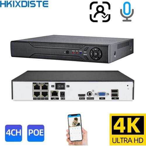 POE NVR H.265 4CH 4K Audio Home Surveillance Security IP Camera POE CCTV System ONVIF P2P NVR AI Face Network Video Recorder