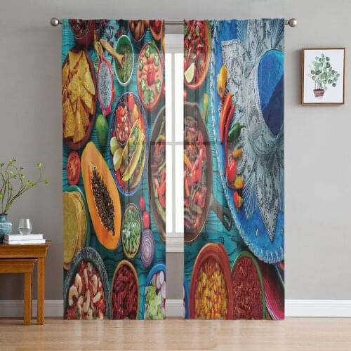Vegetable And Fruit Chiffon Tulle Curtains for Living Room Kitchen Bedroom Sheer Voile Yarn Window Treatment