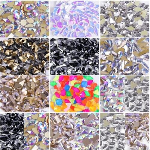 Mixed 100PCS Crystal Clear AB Nail Art Rhinestones DIY Non Hotfix Flatback Acrylic Nail Stones Gems For 3D Nails Art Decorations