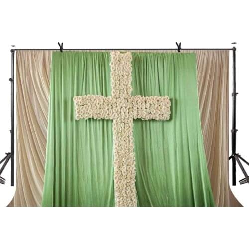 7x5ft Christian Wedding Backdrop White Rose Cross Photography Background Studio Props