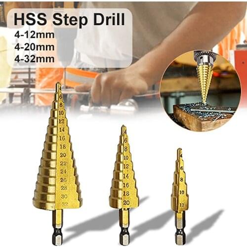 4-12 4-20 4-32 HSS Titanium Coated Step Drill Bit Drilling Power Tools Metal High Speed Steel Wood Hole Cutter Cone Drill