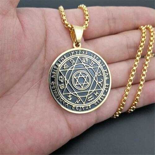 Supernatural Star of David Zodiac Sign Constellation Necklace Pendant Gold Color Stainless Steel Round Jewelry Birthday Present