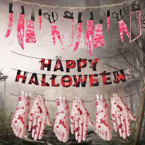 Horror Halloween Party Hanging Banner Ornaments Terror Bunting Garland Bloody Paper Hand Halloween House Decoration Supplies
