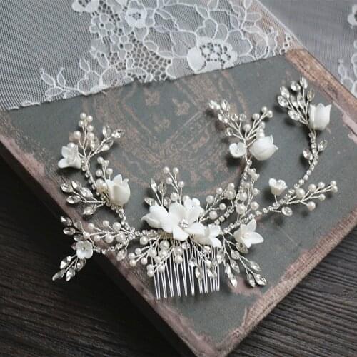 Flower Silver color Bridal Hair Comb Jewelry Wedding Party Headbands Bride Vintage Hairwear Jewelry Accessories