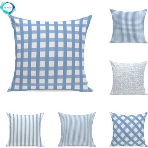 Navy Style Blue Stripes Print Throw Pillow Cover Polyester Decorative Cushion Cover for Sofa Car Bedroom 45X45CM Fundas De Cojin