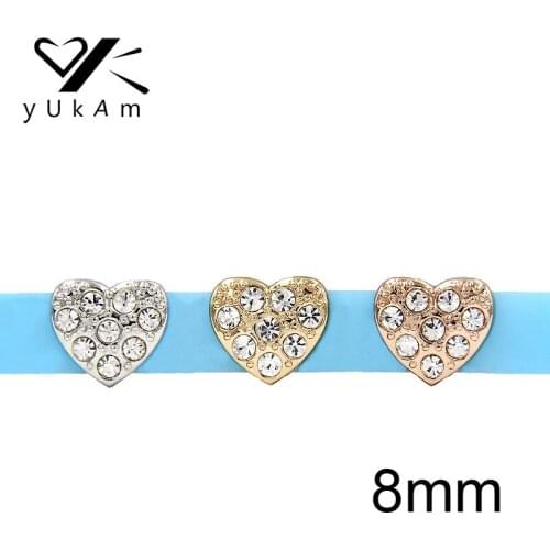 YUKAM Jewelry Slider 8mm Paved Crystal Rhinestone Small Heart Slide Charms Keeper for Kids Mesh Bracelets DIY Accessories Making