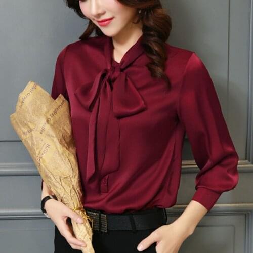 Autumn blouses women 2019 black long sleeve top solid bow lantern Sleeve chiffon korean fashion clothing blusas plus szie 0448