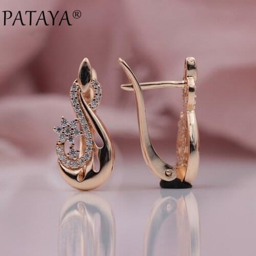 PATAYA New Extreme Luxury Vintage Flower Jewelry Women Wedding Party 585 Rose Gold Micro-wax Inlay Natural Zircon Drop Earrings