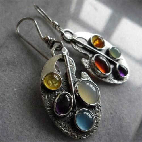 New Vintage Multicolor Stone Indian Jewelry Dangle Earrings for Women Retro Ethnic Tribal Drop Earring Statement Accessories