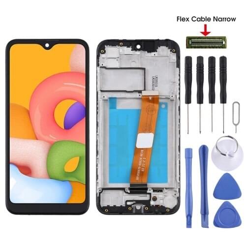 For Samsung Galaxy A01 LCD Screen and Digitizer Full Assembly With Frame (Flex Cable Narrow) (Black) 2020 AAA
