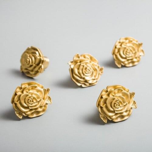 Golden brass rose handle closet cupboard door closet drawer all copper handle light luxury