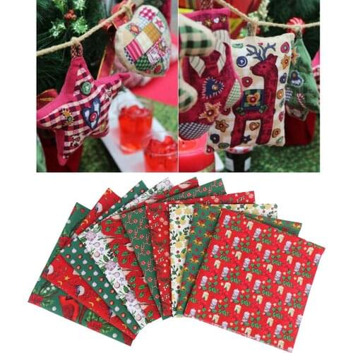 10x Christmas Cotton Fabric Printed Cloth Sewing Quilting Fabrics Patchwork Needlework DIY Dress Apron Crafts 20x20inch/50x50cm