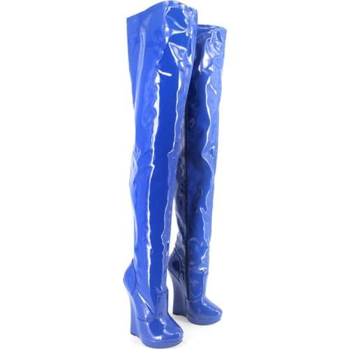 2019 New 18CM High Heel Boots Women Platform Wedges Shoes Sexy Fetish Stunning Slim Over-The-Knee Thigh Boots Unisex Plus Size