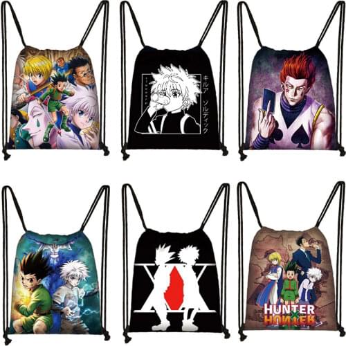 Anime Hunter X Hunter Backpack Teenager Boys Girls HXH Killua Zoldyck Gon Freecss Chrollo Storage Bag Women Drawstring Bags