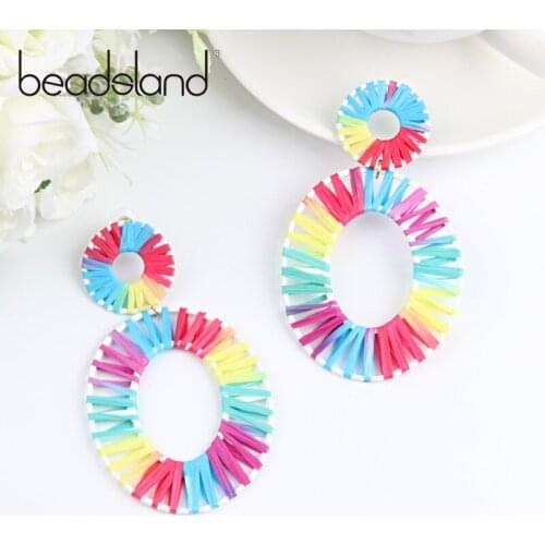 Beadsland Drop Earrings Colorful Rope Ｗinding Oval Shape Fashion Ethnic Woman Girl Party Festival Hot Sell Gift 40358
