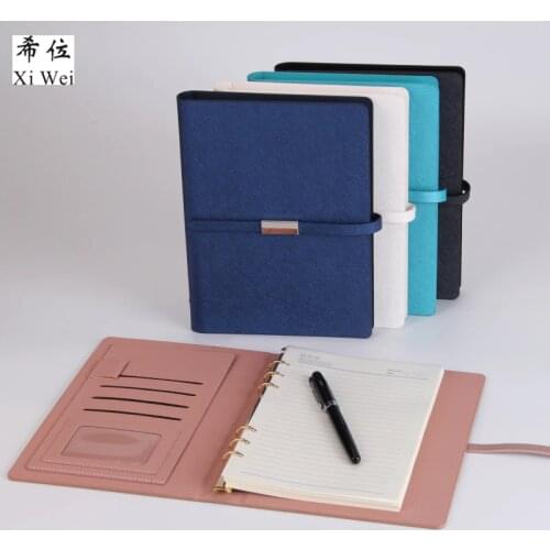 Pu Leather Loose Leaf Notebook Hardcover Journal ring binder Woodfree Paper Clip planner Custom Logo Metal Magnet Buckle