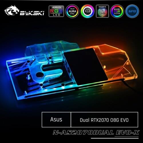 Bykski N-AS2070DUAL EVO-X, Full Cover Graphics Card Water Cooling Block,For Asus Dual RTX2070 O8G EVO