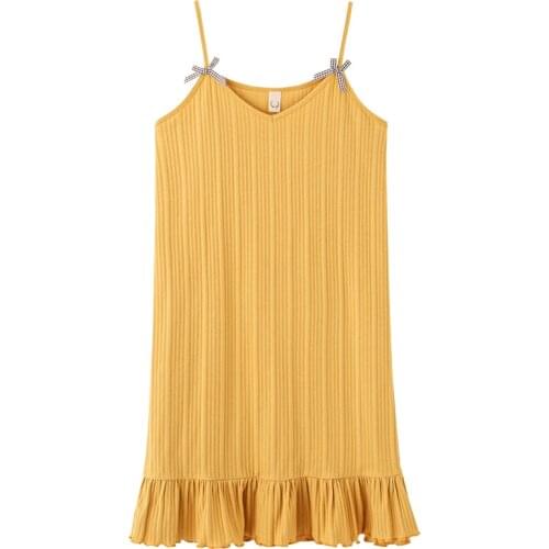 CAIYIER 2021 Solid Color Cotton Nightdress Ruffle Hem Cami Dress Girls Sling Nightgowns Female Lingerie Summer Underwear M-3XL