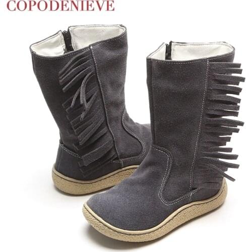 COPODENIEVE Childrens boots, deerskin and velvet boots, thicker and warmer fringed boots in winter US 7-13 Size