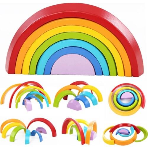 Big Size Wooden Rainbow Building Blocks Arched Stacking Toys Wooden Blocks Montessori Educational Toy For Children Gift