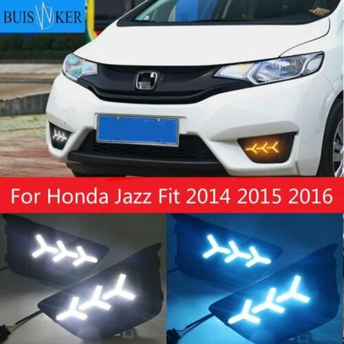 2 Pcs DRL fog lamp cover Daytime Running Lights with turn signal 12V Daylight For Honda Jazz Fit 2014 2015 2016