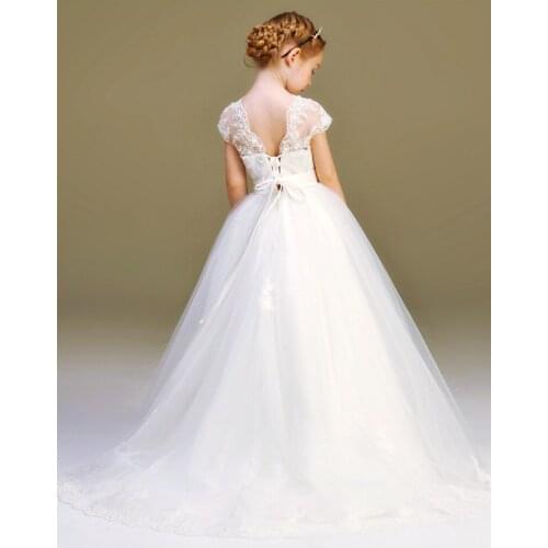 Elegant Childrens Dress Pure White Lace Wedding Ceremony Dress for Baby Girl Flower Collar Prince Dress 2-12Y