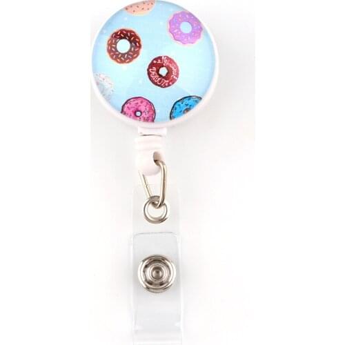 ER864 1pcs Sweets Donuts Retractable Badge Reel Clip Student Friend Exquisite IC Card Badge Holder Gift Personality Accessories
