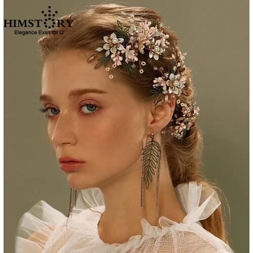 Handmade European Vintage Champag Flower Brides Hairpins Headdress Rhinestone Wedding Hair Accessory Evening Hair Jewelry
