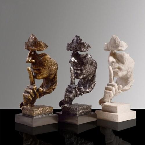 2019 Resin Art Silence Mask Figurines Abstract Silence Is Gold Statuettes Mask Miniatures Sculpture Home Decoration Artwork G