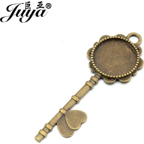 JUYA Pendant Blank Settings Heart Flower Key Shape Cabochons Base Bezel Trays 4pcs/set 20mm DIY Necklace Jewelry Making AD0093