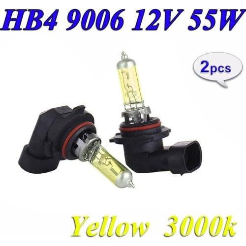 NEW 2PCS HB4 9006 Yellow 12V 55W P22d 3000K Halogen Super Glass Headlights Light Bulbs Car Auto Automobiles Lamps Source Br O1I0
