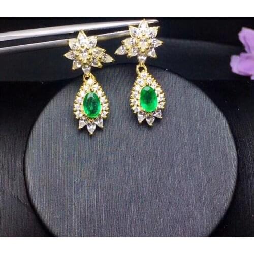 Emerald earring Free shipping Natural real emerald 925 sterling silver earrings 4*6mm 2pcs Gem
