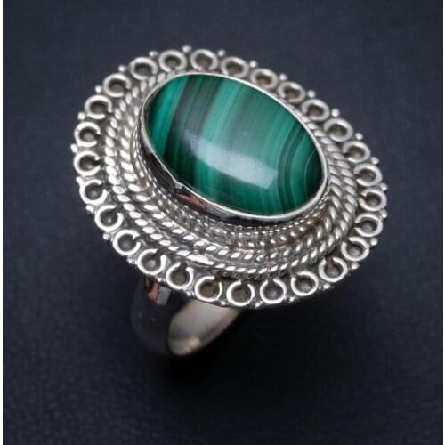 Natural Malachite Handmade Mexican 925 Sterling Silver Ring, US Size 7 S2296