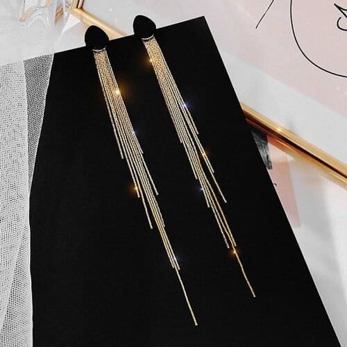 Korean Fashion Black Earrings Long Temperament Super Fairy Tassel Net Red Earrings Simple Acrylic Earrings for Women Wholesale