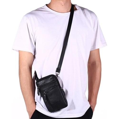 Leather Waist Bag mens Mobile Phone Bag Wearing Belt Outdoor Sport One Shoulder Small Bag Doing Business Crossbody Bags