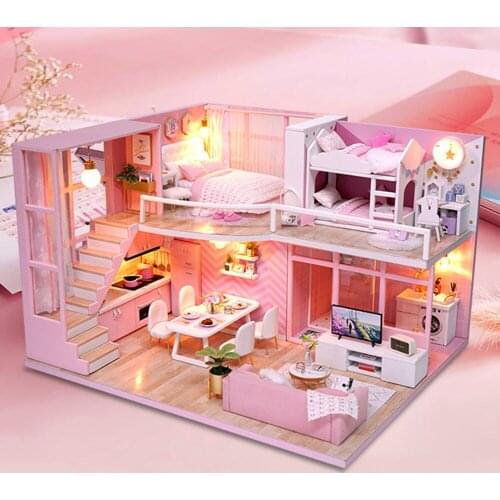 Diy Doll House Wooden Furniture House Miniature Puzzle Toy Assemble 3D Miniaturas Dollhouse Kits Toys For Children Birthday Gift