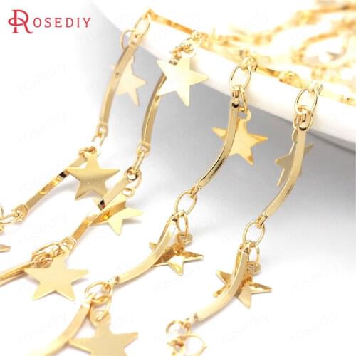 39711)1 Meter 24K Gold Color Brass with Star Connect Rod Special Necklace Bracelets Chains Jewelry Making Supplies Diy Findings