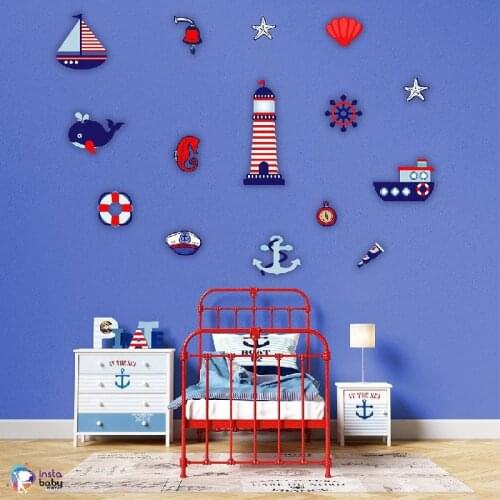 Sailor Wooden Sticker Wall Set Kids Room Wall Decoration Wooden Wall Decor Sets Scandinavian Set 14 pcs Set