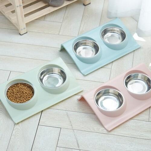 Pet Cat Bowls Stainless Steel Anti-Bite Durable Feeder Double Dog Bowl Feeder Solution for Dogs Supplies Pet Bowl Food Container