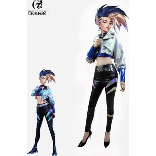ROLECOS 2020 LOL Akali Cosplay Costume LOL KDA ALL OUT Cosplay Costume Akali Outfit Uniform Women Costume Jacket Leather Pants
