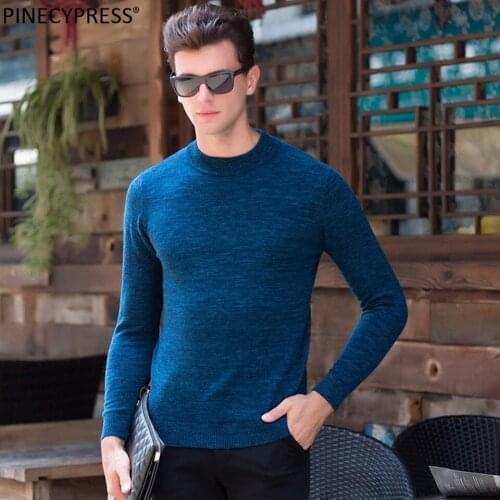 100% Pure Wool Men Sweater Winter Knitting Spots Woolen Knitwear Male Pullover Round Neck Casual Long Sleeve Man Sweaters
