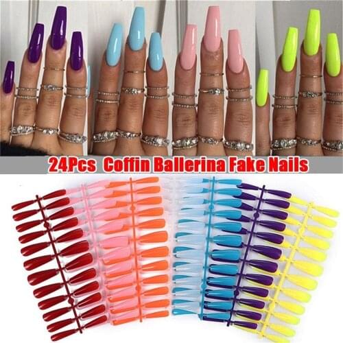 24Pcs/Set Full Cover False Nail Tips Ballerina Nail Art Manicure Matte Tips Coffin Fake Nails Extension
