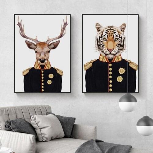 Vintage General Animals Canvas Printings Painting Deer Lion Tiger Wall Art Poster Pictures for Office Study Room Home Decoration