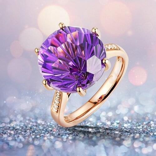 Natural Amethyst Gemstone Rings For Women Rose Gold Silver Color Diamond Ring Purple Gemstone Fine Jewelry Finger Ring